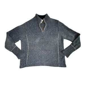 Woolrich Large Charcoal Gray Heather Knit 1/4 Zip Mock Neck Pullover Sweater